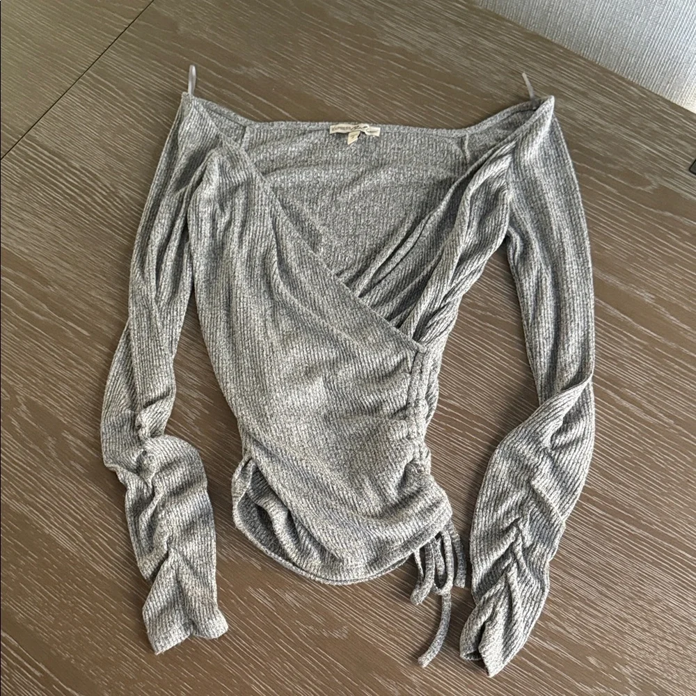Like new Express Gray Long Sleeve Wrap Top with Ruching Detail - Picture 1 of 7